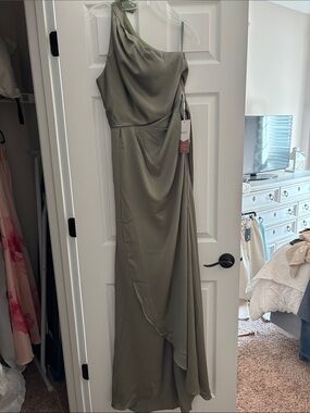 One-Shoulder Olive Green Evening Dress